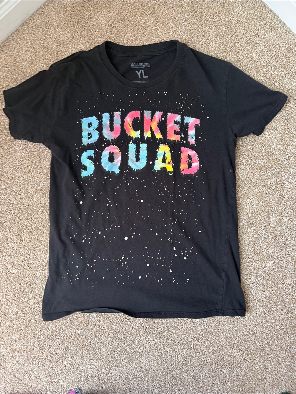 Black "Bucket Squad" Short Sleeve Kids Tee - Multicolor Print